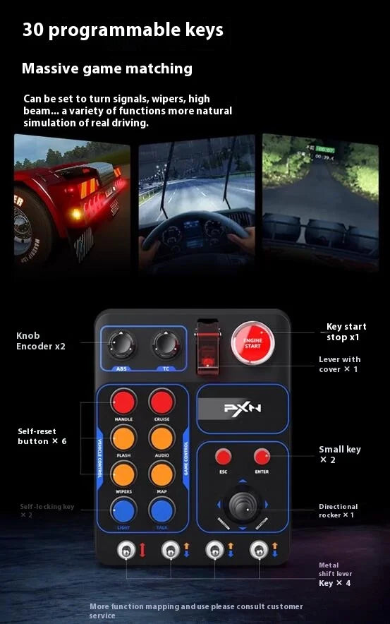 PXN CB1 Racing Simulator Multifunctional Key Control Box Central Control Box RGB EURO Truck Simulator Racing Custom Game Gift